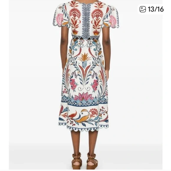 Farm Rio- Romantic Lightness Short Sleeve, embroidered Midi Dress size S - NWOT - Picture 7 of 9